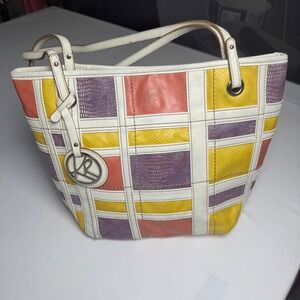 Unbranded Colorblock Patchwork Tote Bag White Yellow Lavender Coral Shoulder Bag